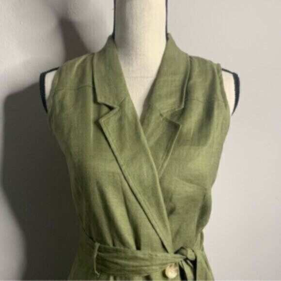 Elie Tahari Green Linen Double Breasted Shirt Dress - Picture 8 of 12